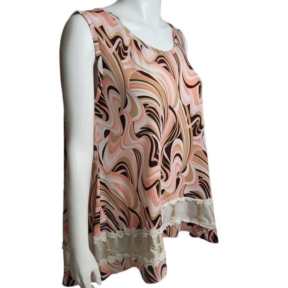 Vntg 1960s Psychedelic Pink Brown Lace Trim Night Shirt 1X Handmade MCM Sleep - Picture 6 of 6